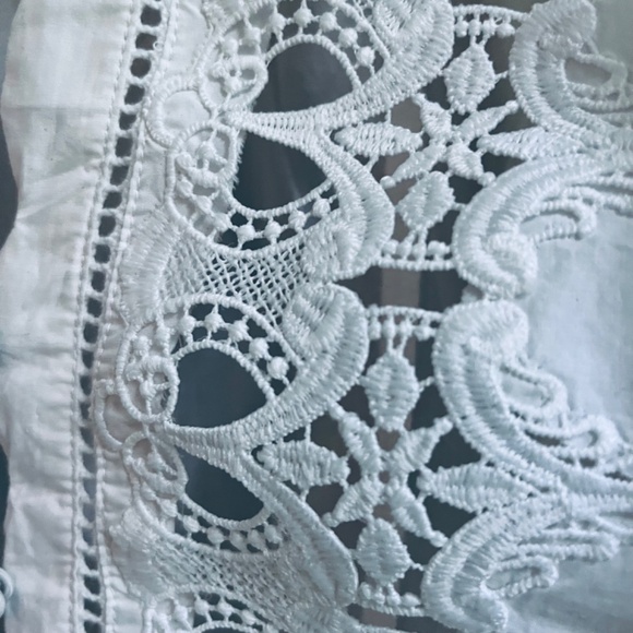 Free People Louella Embroidered Blouse Top Shirt Puff Sleev White Ivory Cotton L - Picture 10 of 17